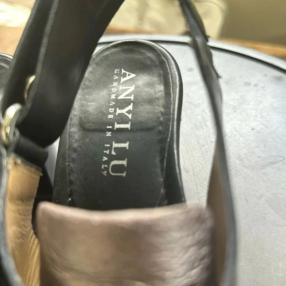 ANYI LU Handmade Italy Black & silver Metallic Leather Heel Size 8.5 slingback - Picture 11 of 14